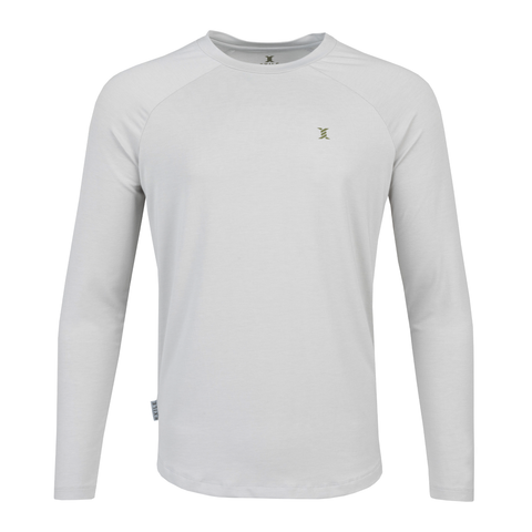 silver Exile Bamboo Blend L/S Crew with small Exile logo on left chest
